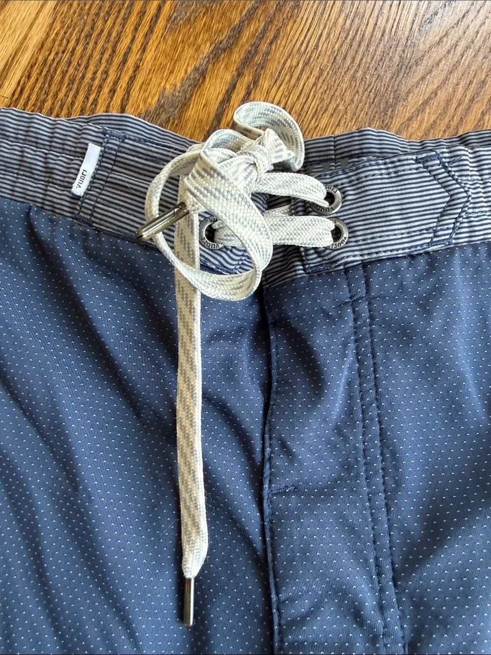 Vuori Men's Navy Blue Microdot Swim Board Trunks with Stripe Waistband